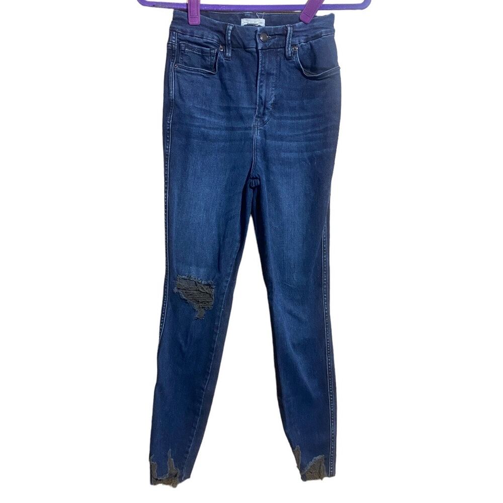 Good American classic slim straight high rise raw‎ hem jeans size 2 / 26